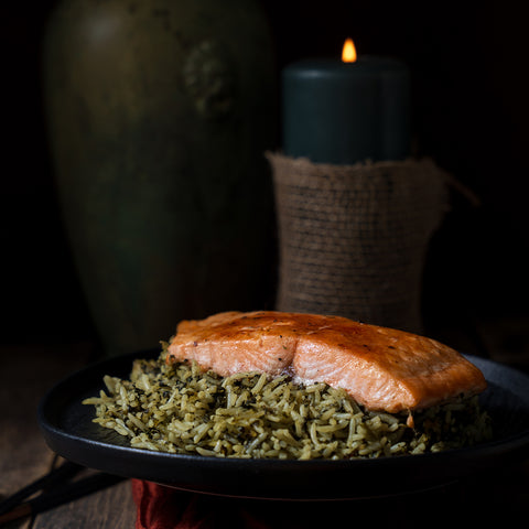 Saumon à l'Érable sur Riz aux Épinards
