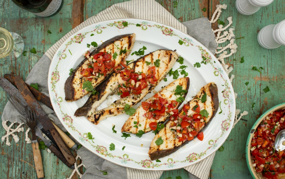 Lemon and white wine grilled halibut steaks