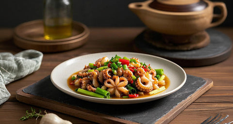 Pieuvre sautée au gingembre et oignons verts